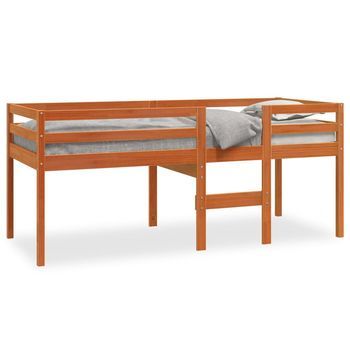 Cama Individual | Cama Para Adultos | Cama Alta Madera Maciza De Pino Marrón Cera 90x200 Cm