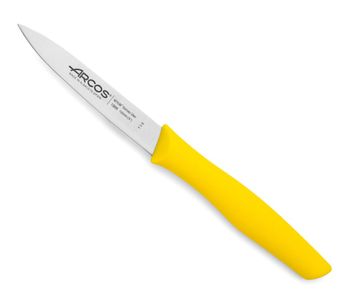Cuchillo mondador hoja serrada acero inoxidable 100 mm mango amarillo