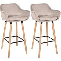 lote de 2 taburetes de bar de terciopelo grant crema 46x55x99 cm clp
