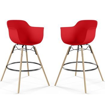 Taburete De Bar - Diseño Escandinavo - Patas De Madera - Pack De 2 - Nordika Rojo