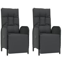 2 uds sillas de jardin  silla de exterior  sillon jardin reclinables con cojines ratan pe negro
