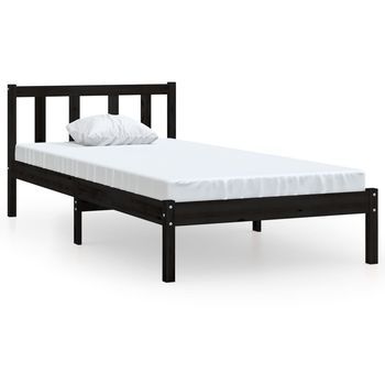 Cama Individual | Cama Para Adultos | Estructura De Cama De Madera Maciza De Pino Negra 100x200 Cm