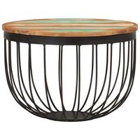 mesa de centro madera maciza reciclada y acero o50x35 cm