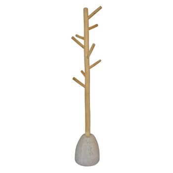 Perchero de pie en madera de teca con base de cemento gris 150cm