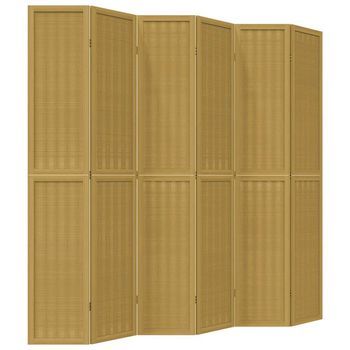Biombo Separador De 6 Paneles Madera Maciza Paulownia Marrón Vidaxl