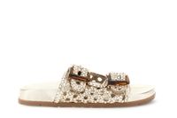 sandalias tipo pantuflas de piel trenzada con hebillas y plantilla moldeada gold