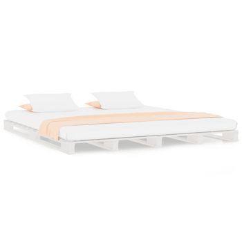 Cama Matrimonial | Cama Doble | Cama De Palets De Madera Maciza De Pino Blanca 135x190 Cm Cfw64400