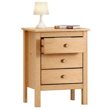 Mesita Noche Maya 3 Cajones Color Miel Roble 47.6 Cm