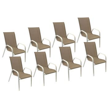 Pack De 8 Sillas Marbella En Textileno Topo Aluminio Blanco