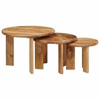3 piezas mesas de cafe  mesa de centro nido marron madera de mango maciza