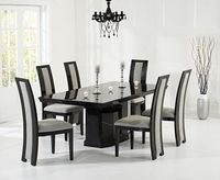 carvelle 160cm black pedestal marble table with raphael chairs