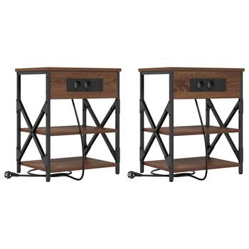 Pack 2 Uds Mesita De Noche | Armario De Noche | Mesa De Noche Con Estante Roble Marrón 41 X 31 X 51 Cm