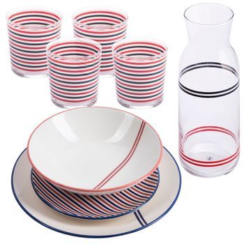 Vajilla El Ganso Platos Ø27,20,19 Cm Con Botella 1,2l Y Vasos 345ml