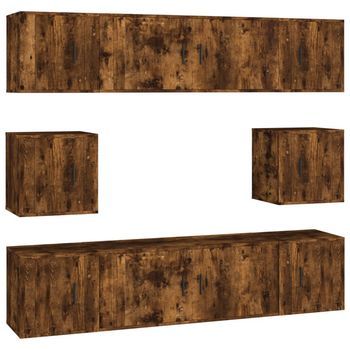 Set De Muebles De Tv | Mueble De Salón | Gabinete De Tv 8 Pzas Madera Contrachapada Roble Ahumado