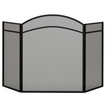 HOMCOM Protector de Chimenea de 3 Paneles Plegable Pantalla de Chimenea con Estructura de Metal 96x60 cm Negro   Aosom España