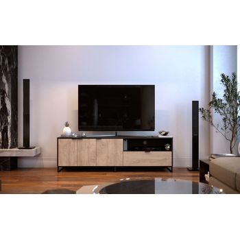 Mueble De Tv 54,5x180x44 Cm Neu 3 Puertas 1 Cajón Roble Y Negro