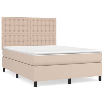Cama Box Spring Con Colchón Cuero Sintético Capuchino 140x200cm Vidaxl
