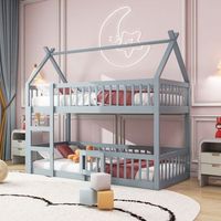 litera infantil de 90x200 cm con escalera integrada y barandillas gris