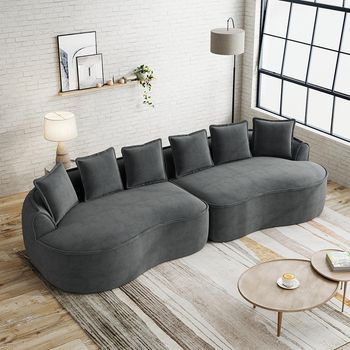 Sofá Modular 4 Plazas Tejido Felpa, Espuma Sin Marco, Dimensiones Extra Anchas, Asientos Profundos Con Cojines, Gris