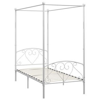 Cama Individual | Cama Para Adultos | Estructura De Cama Con Dosel Metal Blanco 100x200 Cm