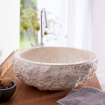 Lavabo redondo de mármol color crema   45 cm