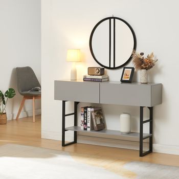 Mesa Consola Varberg Con 2 Cajones 75x120x30 Cm - Gris Claro [en.casa]