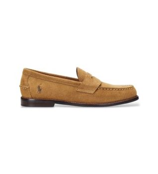 Polo Ralph Lauren para hombre. 803961416002 Mocasines penny Alston de ante marrón claro (42), Piel, Beige, Plano, Ninguno, Casual, Clásico