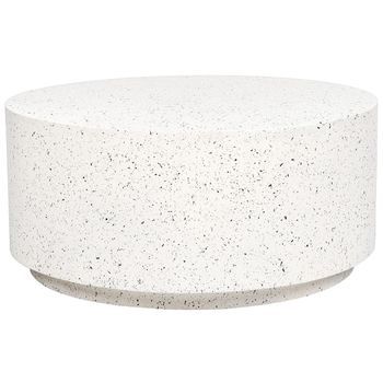 Mesa De Centro Mgo Fibra De Vidrio Tapa Redonda Resistente A Uv Manchas Óxido Agua Viento Blanco Con Efecto Terrazo Trezzo