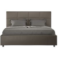 cama de matrimonio mira 160x200 cm tapizada en polipiel cappuccino con somier de laminas y box spring-color capuchino-ropa de cama 140x190 cm