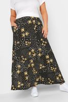 yours falda negra y mostaza estampada con bolsillos mujer curvy y tallas grandes yours