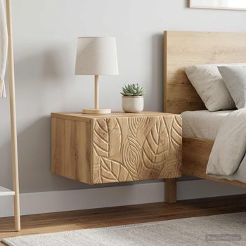 Set De 2 Mesitas De Noche De Pared - Mueble De Dormitorio - Madera - Roble (49x34.5x20cm)