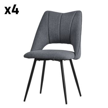 4 Sillas de comedor gris poliester tapizado respaldo y patas de metal