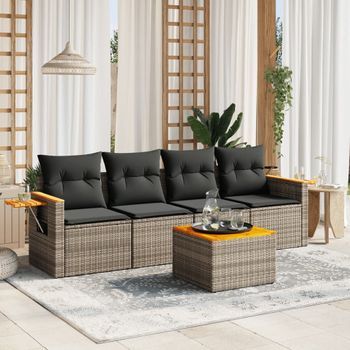 Conjunto De Sofás Jardín Con Cojines 5 Uds | Mueble Jardin Mesa Y Sillas Ratán Sintético Gris Cfw666338