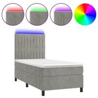 cama individual  cama para adultos  cama box spring colchon y led terciopelo gris claro 80x200 cm