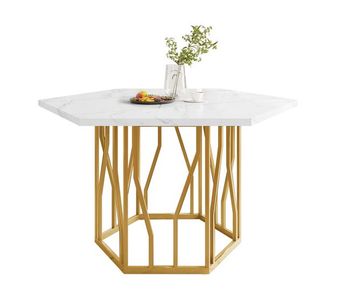 Mesa de comedor moderna - 6 lados - estructura metálica - color dorado