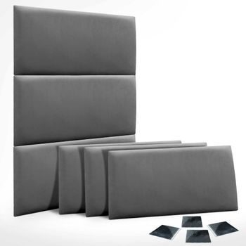 Dhome Juego De 6 Paneles Tapizados De Terciopelo Premium Pack Autoadhesivos Para Pared Acústicos Absorbentes Protección Impactos (gris, 50x30cm, X6)