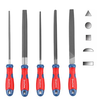 Juego de Limas Manuales Multiusos, Acero con Alto Contenido de Carbono T12, 8/10 Pulgadas, 5 Formas: Plana, Redonda, Semicircular, Cuadrada, Triangular, para Trabajar Madera y Metal