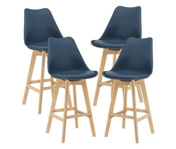 Juego de 4 taburetes de bar lublin 105 x 48 x 58 cm acolchado madera haya azul [en.casa]