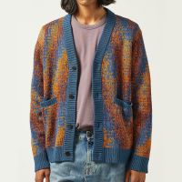 corridor black hole sun intarsia-knit cotton cardigan - l