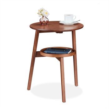 Mesa Auxiliar Redonda De 2 Niveles Marrón 60 Cm
