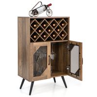 costway armario industrial para vinos aparador de cocina con soporte para botellas extraible y portavasos 2 puertas de malla para comedor salon
