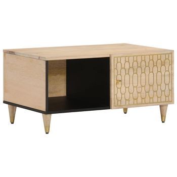 Mesa De Centro 50x80x40 Cm Madera Maciza De Mango Con Acabado Natural Blanqueado Y Madera Trabajada - Marrón
