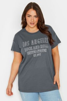 Yours Camiseta Algodón Gris Los Angeles, Mujer Curvy Y Tallas Grandes, Yours