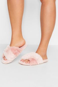 Zapatillas Pelo Rosa Tiras Cruzadas