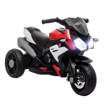 HOMCOM Moto Eléctrica Infantil con 3 Ruedas Trimoto para Niños de +3 Años con Batería 6V Recargable Música Bocina Faros Negro y Rojo   Aosom España
