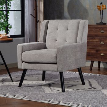 Sillón - Mueble Para Salón - Madera Maciza Y Tejido - Gris Claro (68x76x88cm)