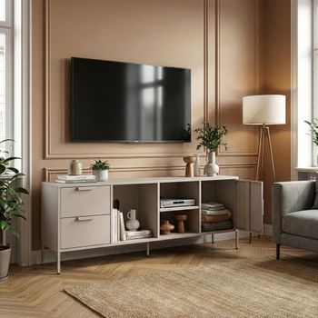 Mueble De Tv Kliri 2 Cajones 150x35x58cm - Color Camel [en.casa]