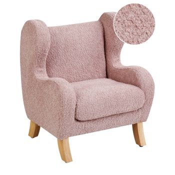 Sillón De Bouclé Tapizado Con Reposabrazos Suave Mobiliario Habitación Infantil Rosa Pastel Farum