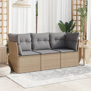 Conjunto De Sofás De Jardín Con Cojines Beige 3 Uds | Mueble Jardin Mesa Y Sillas Ratán Pe Cfw334337