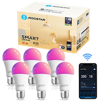 aigostar bombilla inteligente e27 sl2 bombillas alexa led 9w 806lm bombilla wifi rgb  2700k-6500k regulable sincronizacion con la musica conexion rapida compatible alexa y google home 6 pack